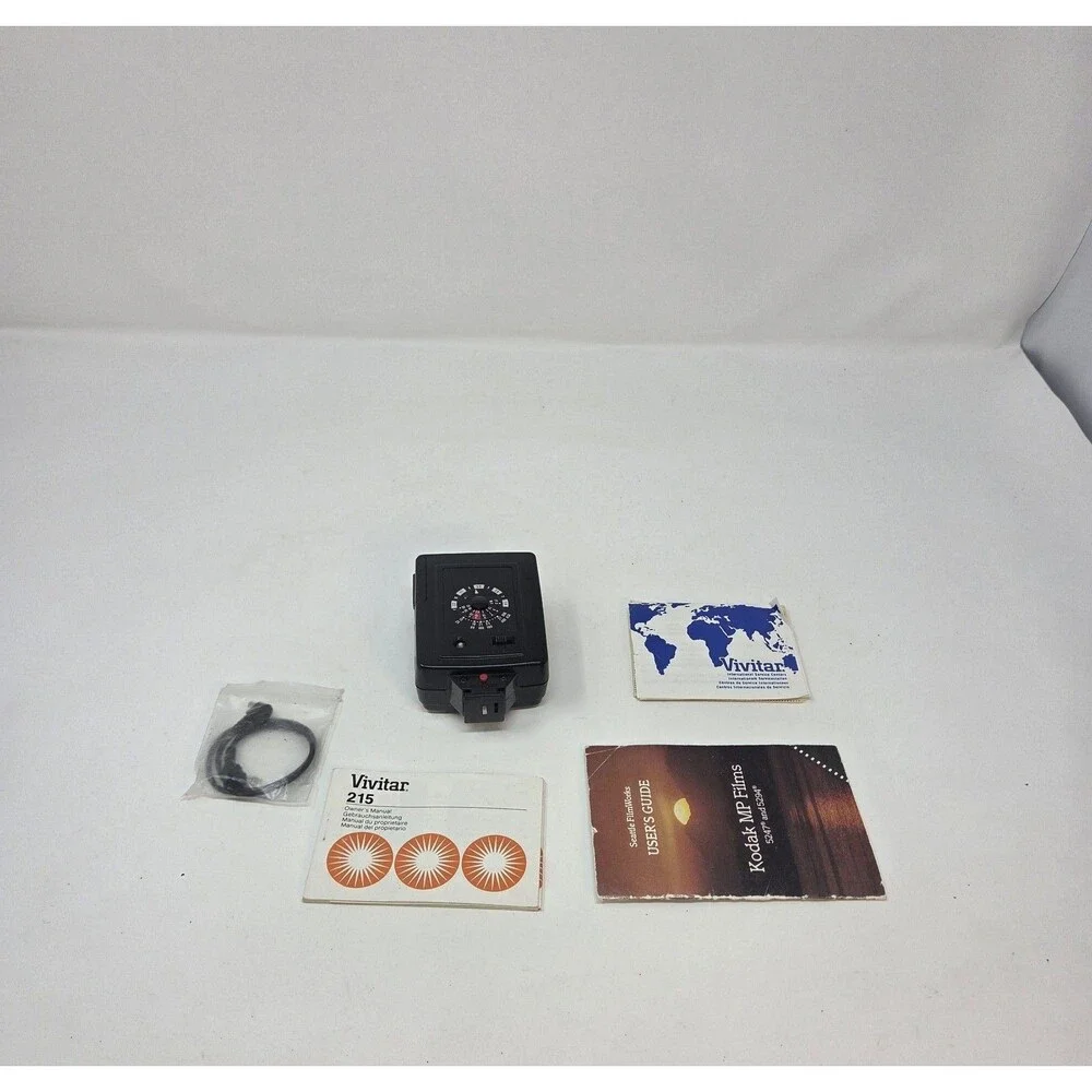 Vivitar Auto 215 Shoe Mount Flash Vintage Film Camera Untested w/ Manual & Cord